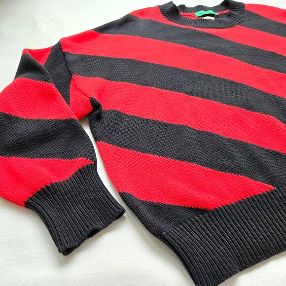 Clare V Drop Shoulder Poppy Red Black Stripe Sweater Cotton Cashmere Womens XL - Picture 6 of 13